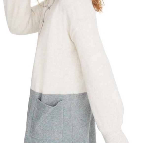 Madewell Wool Alpaca Blend Colorblock Bubble-Sleeves Cardigan Sweater - Picture 3 of 11